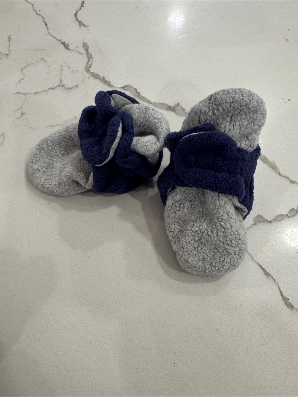 Zutano baby booties 6month fleece - Navy and Light Gray
